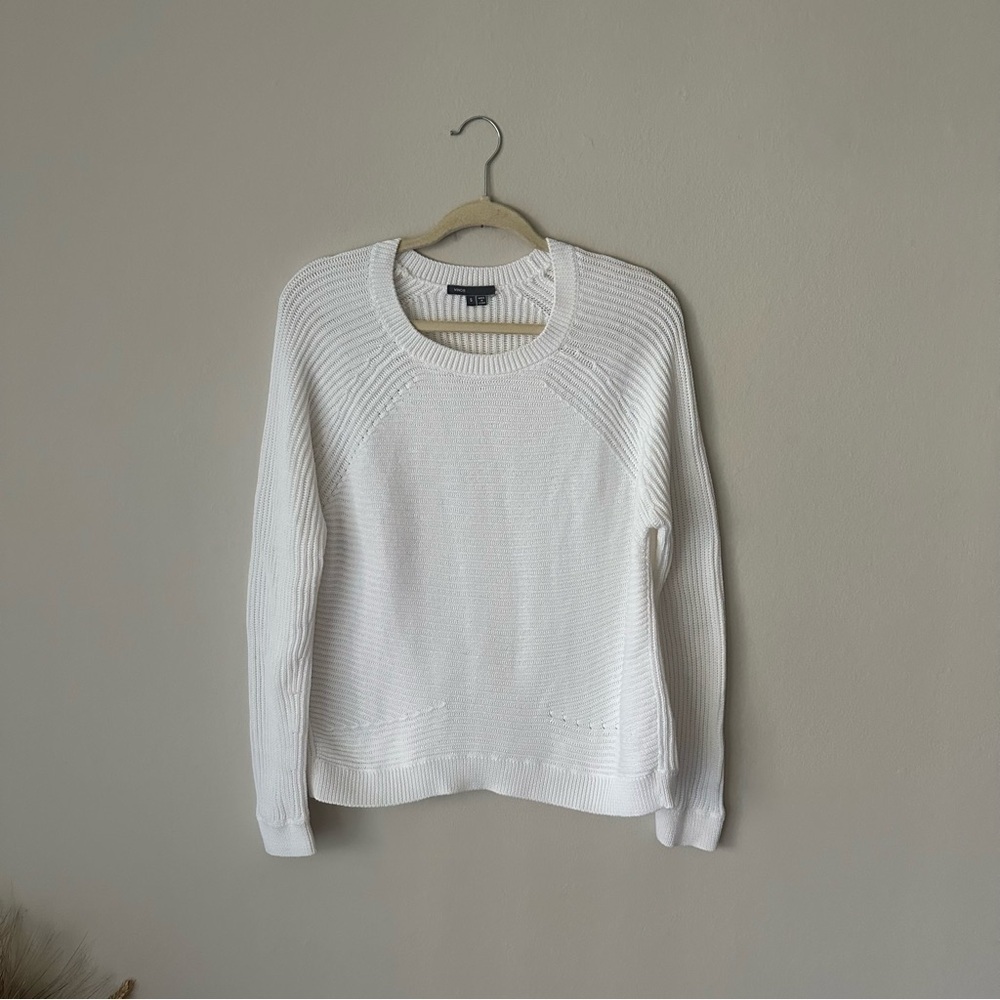 Vince Cotton Knit Crewneck Sweater in White Size Small - Picture 2 of 11